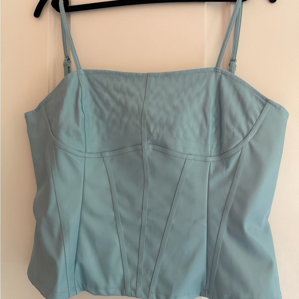 Elegant Faux Leather Blue Corset